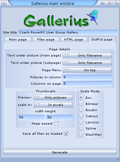 Gallerius - Output page